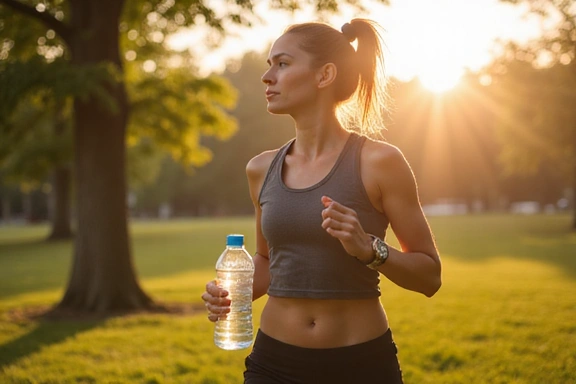 Donna che corre e si idrata