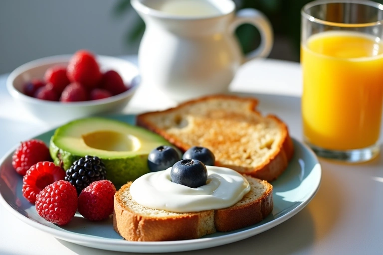 Una colazione equilibrata con frutta fresca, yogurt e cereali integrali.